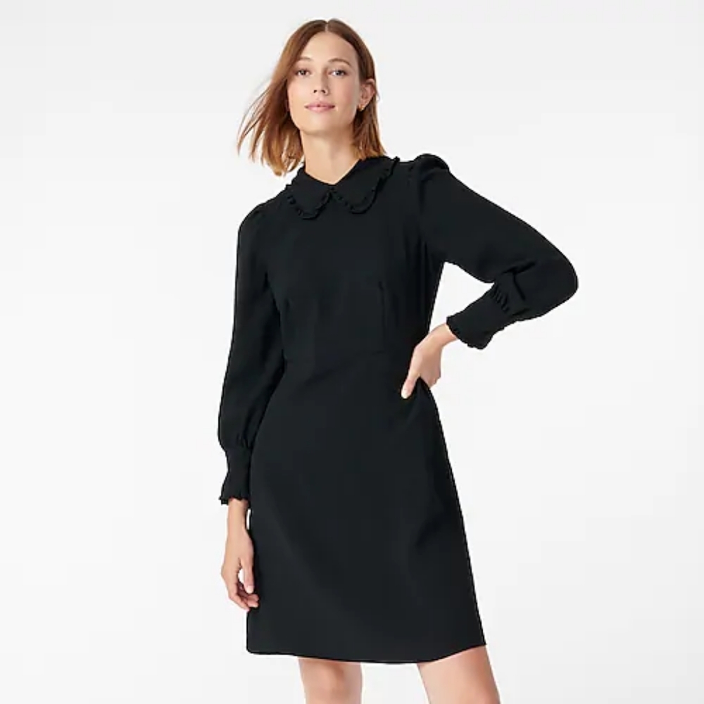 J. Crew Black A-line dress with ruffle collar - Picture 4 of 9